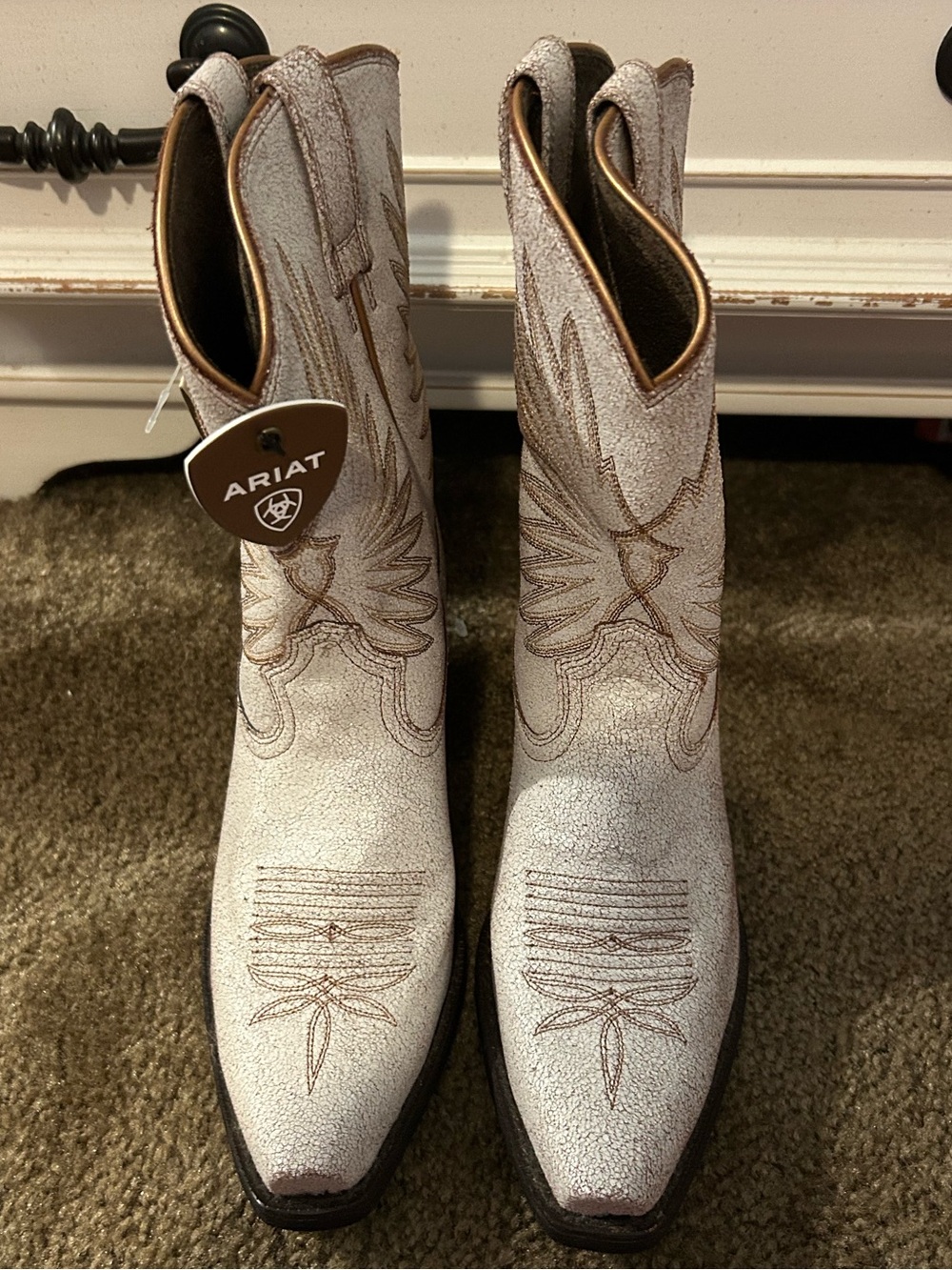 Ariat Men’s Metallic Silver Cowboy Boots with Brown Stitching